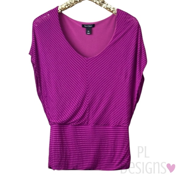 White House Black Market Purple Striped Top Short Flutter Sleeves - Picture 1 of 7